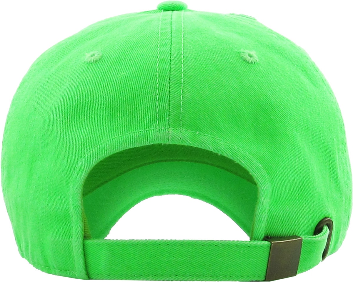 Neon Green Distressed Vintage Baseball Cap Back View
